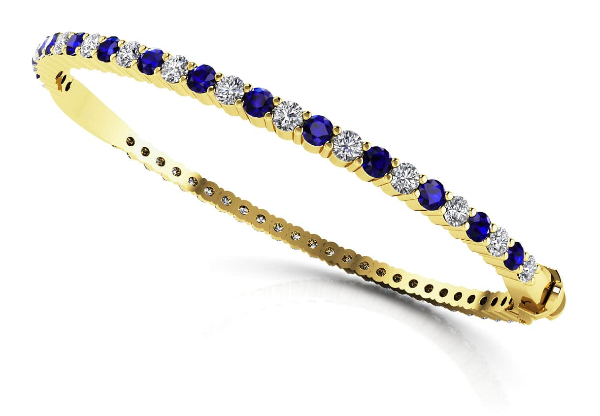 Shared Prong Diamond and Gemstone Bangle Bracelet