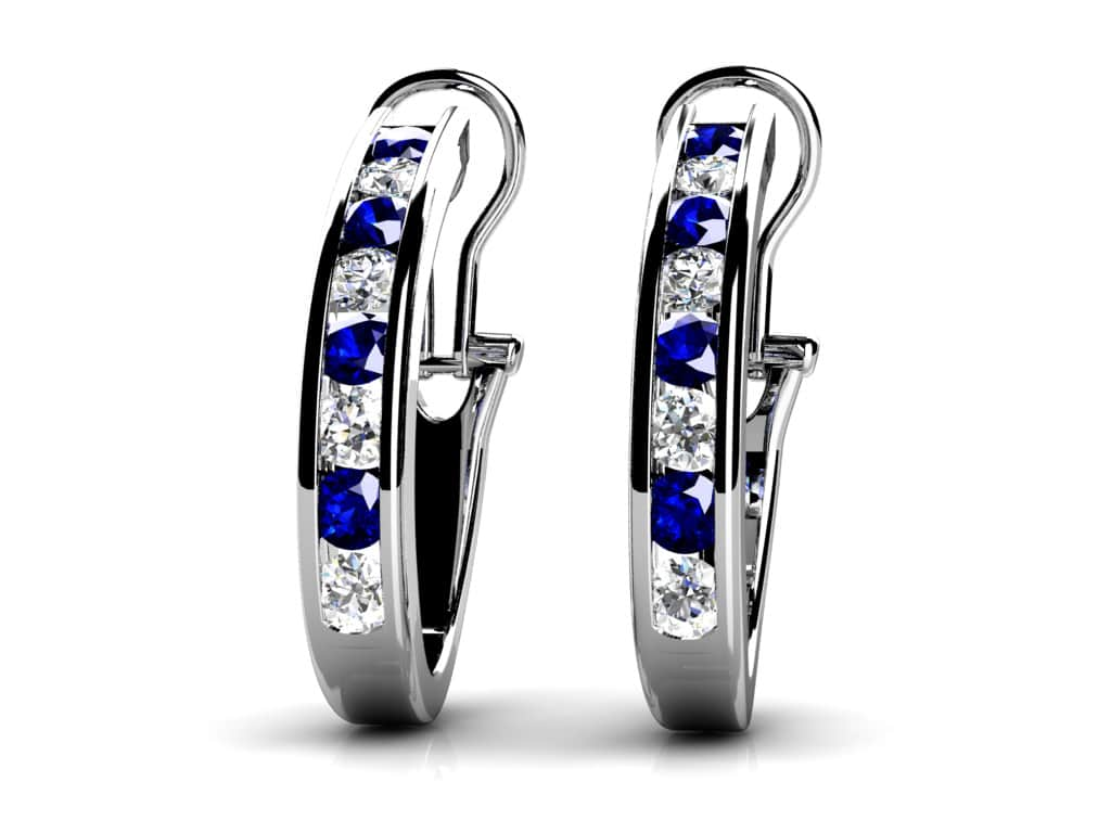 Channel Set Gemstone Diamond Hoop Earrings