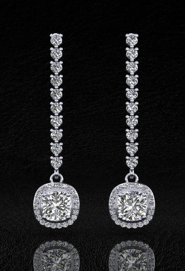 Modern Elegance Cushion Cut Diamond Drop Earrings