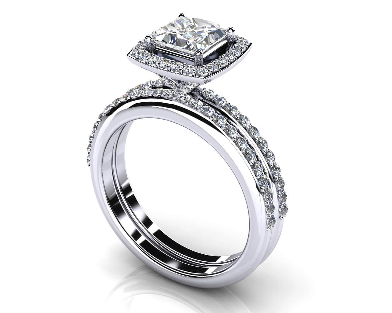 Princess Cut Diamond Wedding Set With Diamond Band