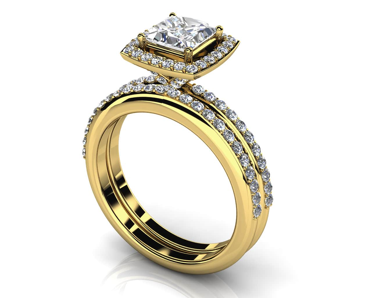 Princess Cut Diamond Wedding Set With Diamond Band