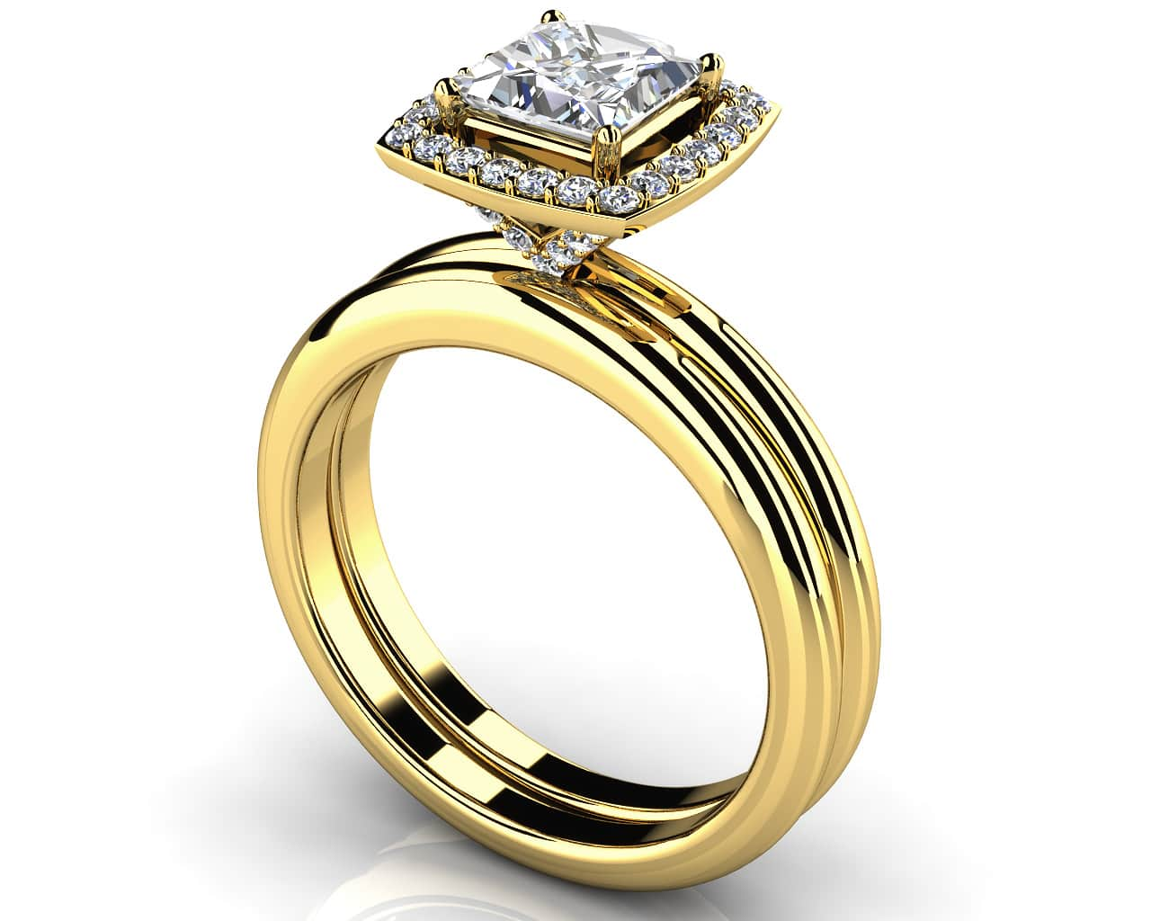 Radiant Princess Cut Diamond Wedding Set