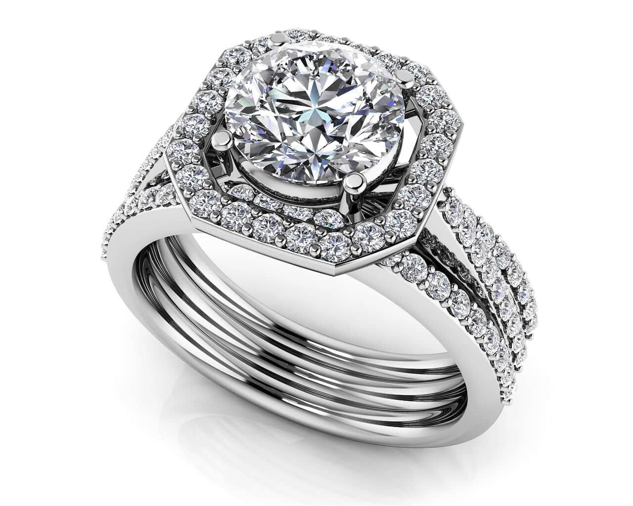 Octagon Diamond Bridal Set With Two Bands