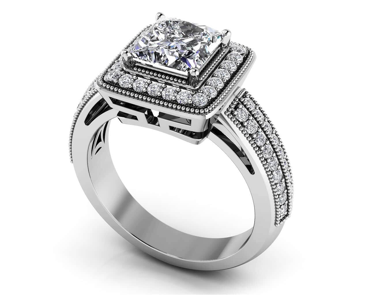 Milgrain Detail Princess Cut Engagement Ring