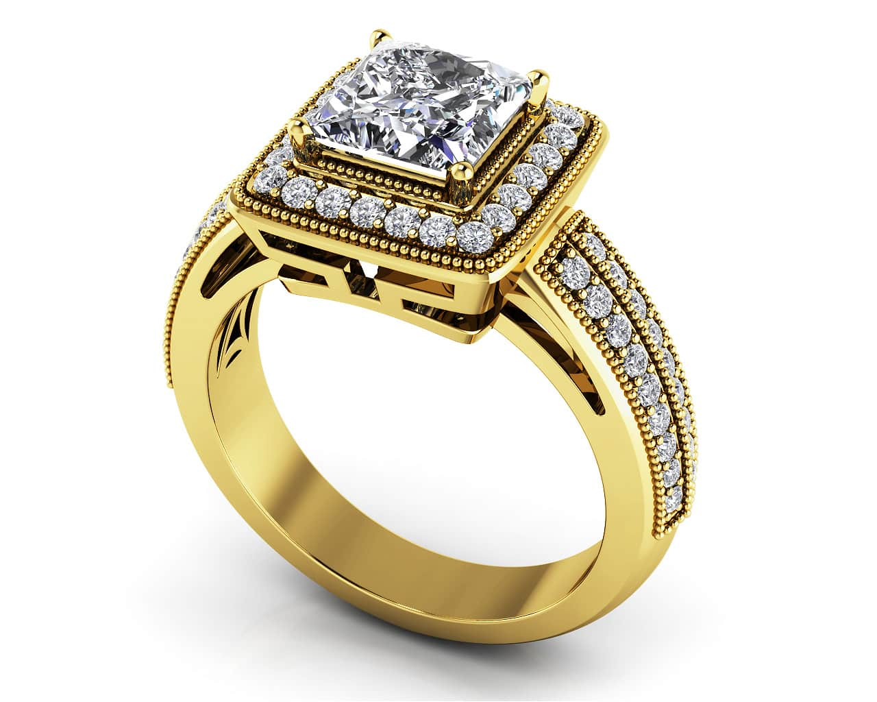 Milgrain Detail Princess Cut Engagement Ring