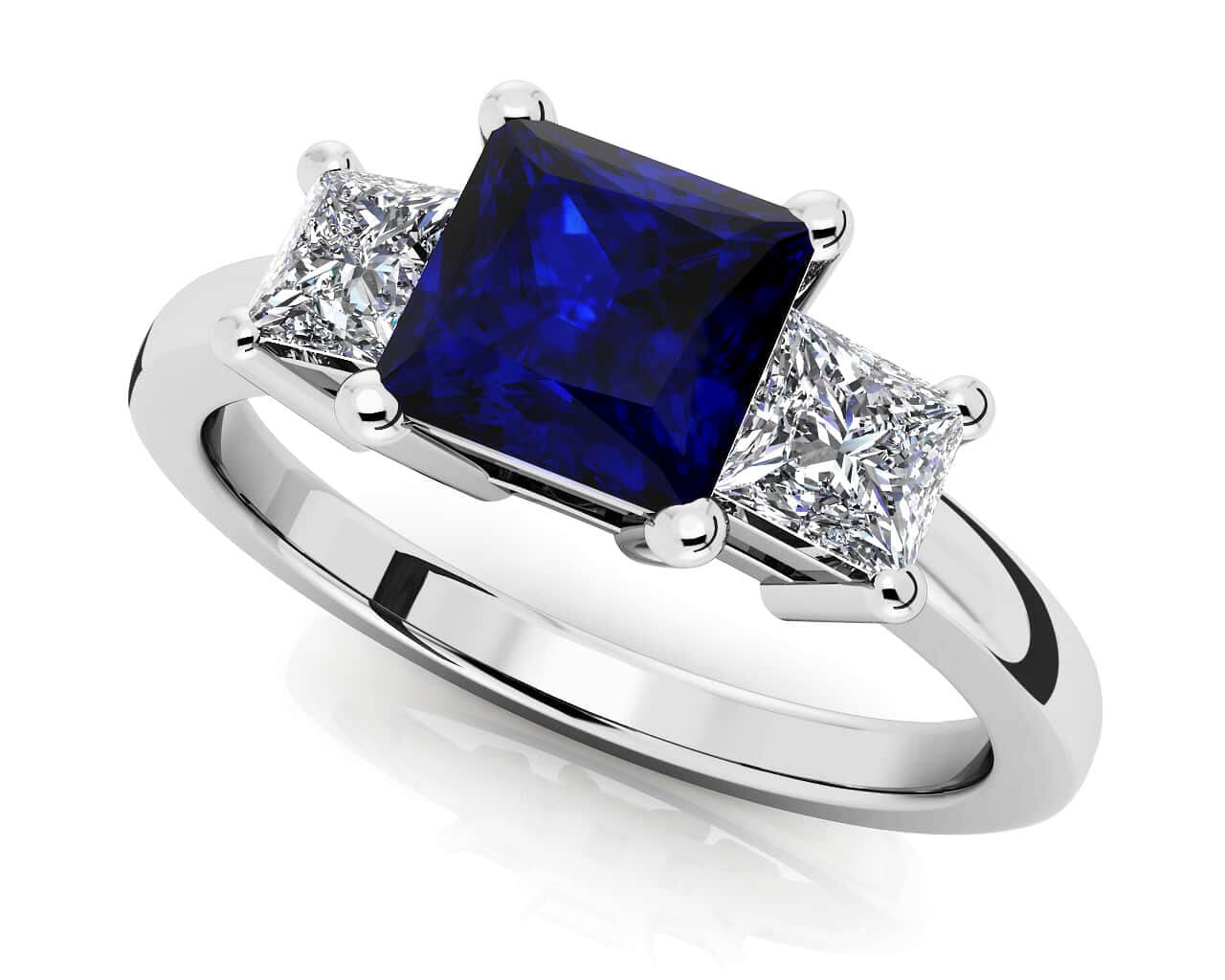 3 Stone Princess Diamond And Gem Ring