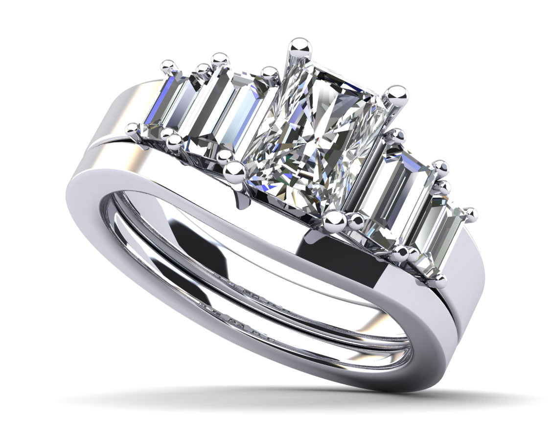 5 Stone Baguette Cut Diamond Bridal Set