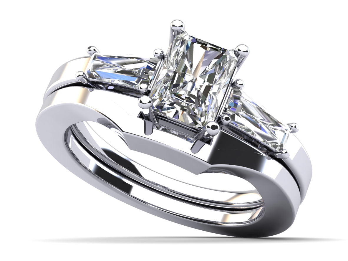 3 Stone Baguette Cut Diamond Bridal Set