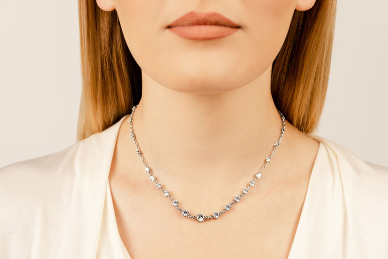 Graduated Diamond And Chain Link Necklace