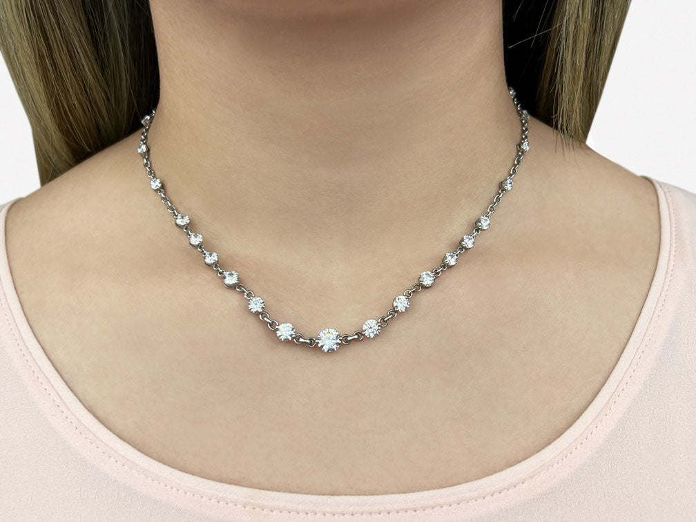 Graduated Diamond And Chain Link Necklace