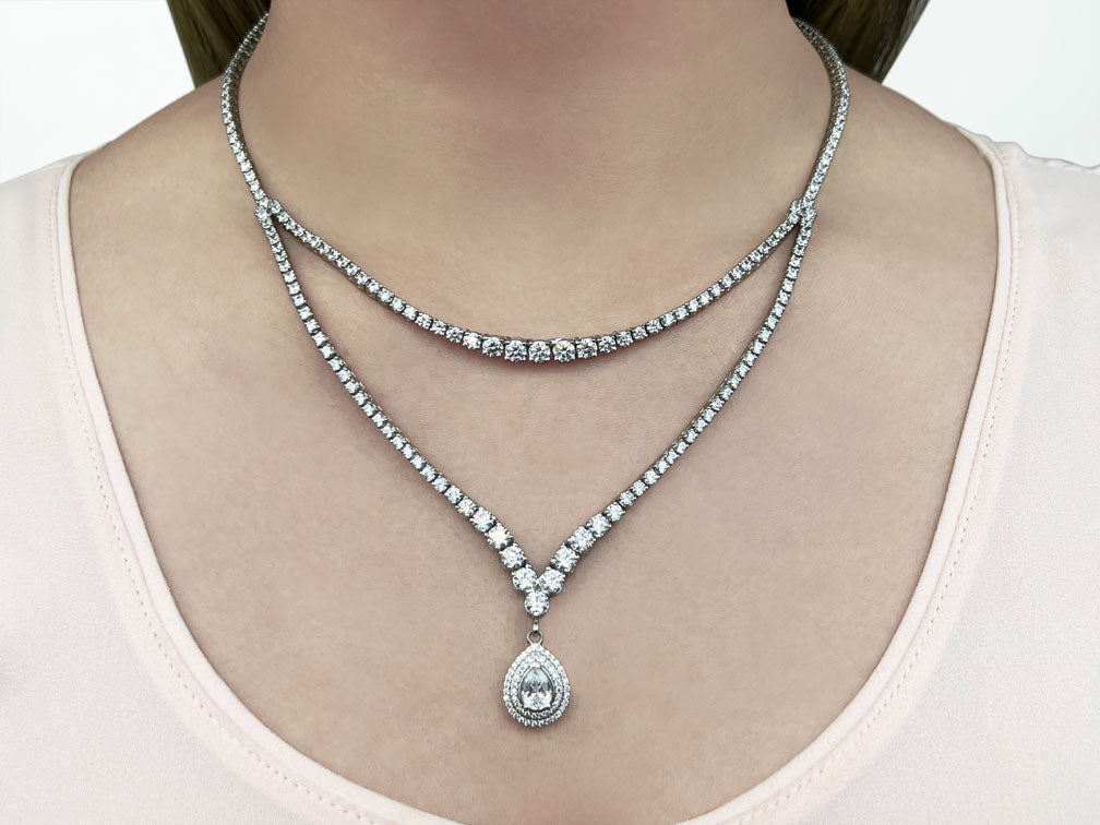 4 Prong Double Strand V Drop Diamond Necklace