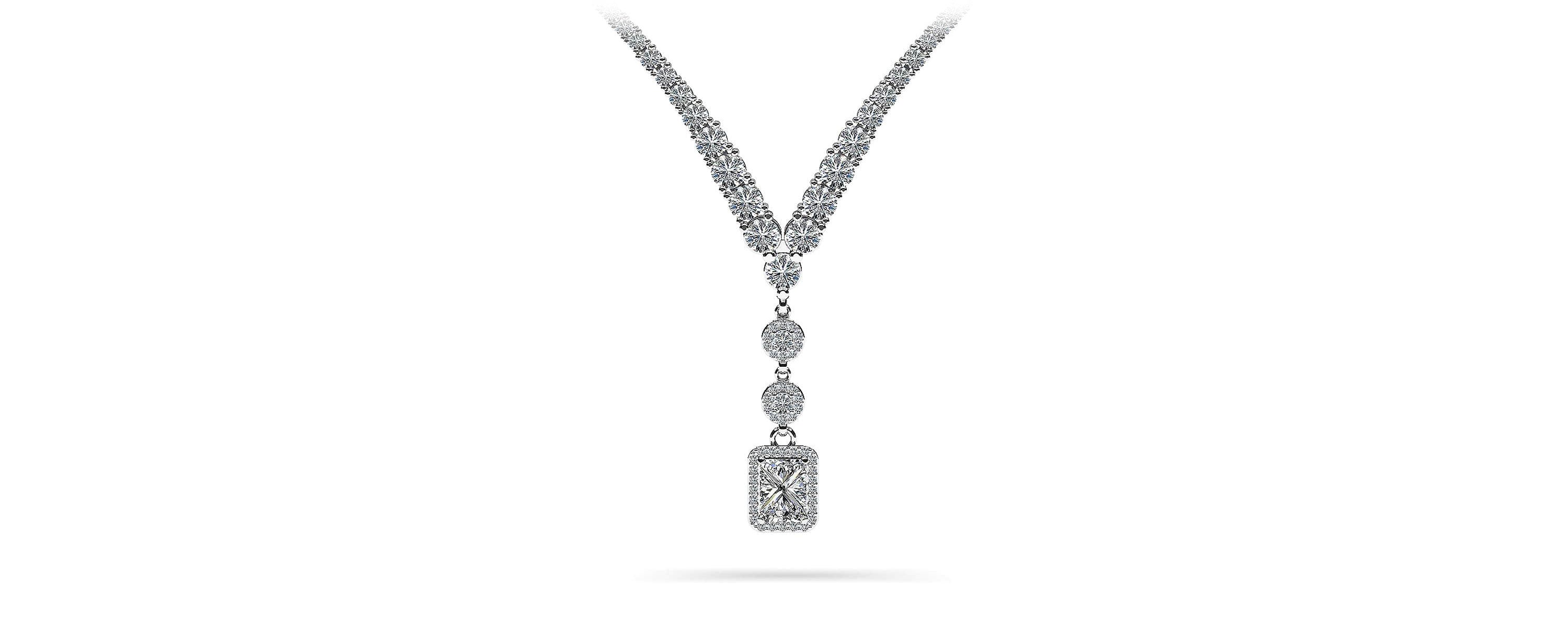 Extravagant Diamond Pendant 2 Row 4 Prong Necklace