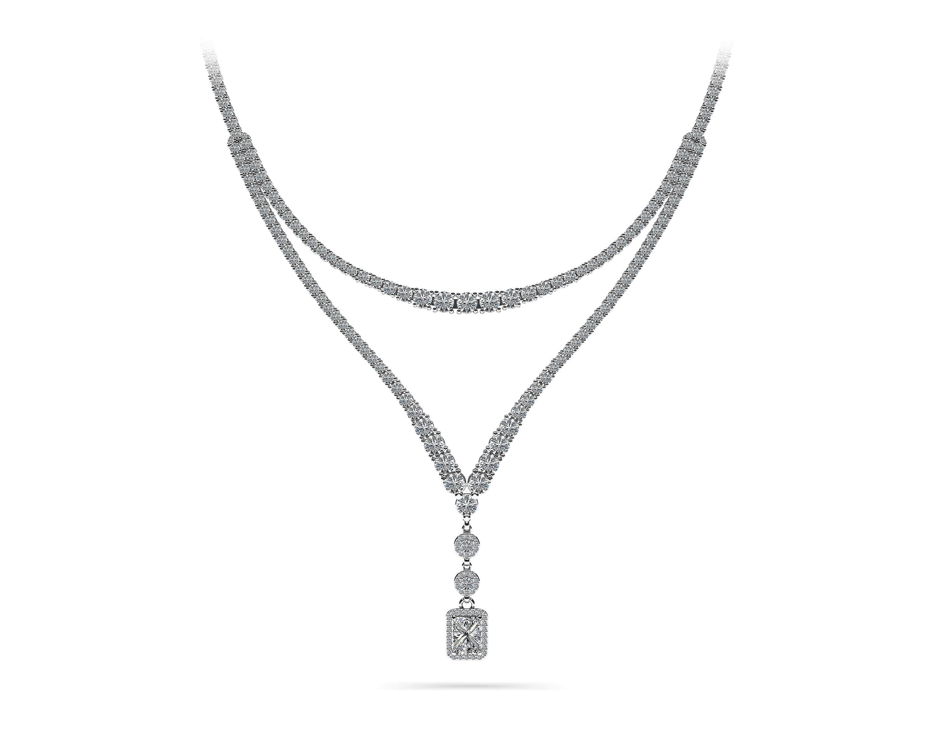 Extravagant Diamond Pendant 2 Row 4 Prong Necklace