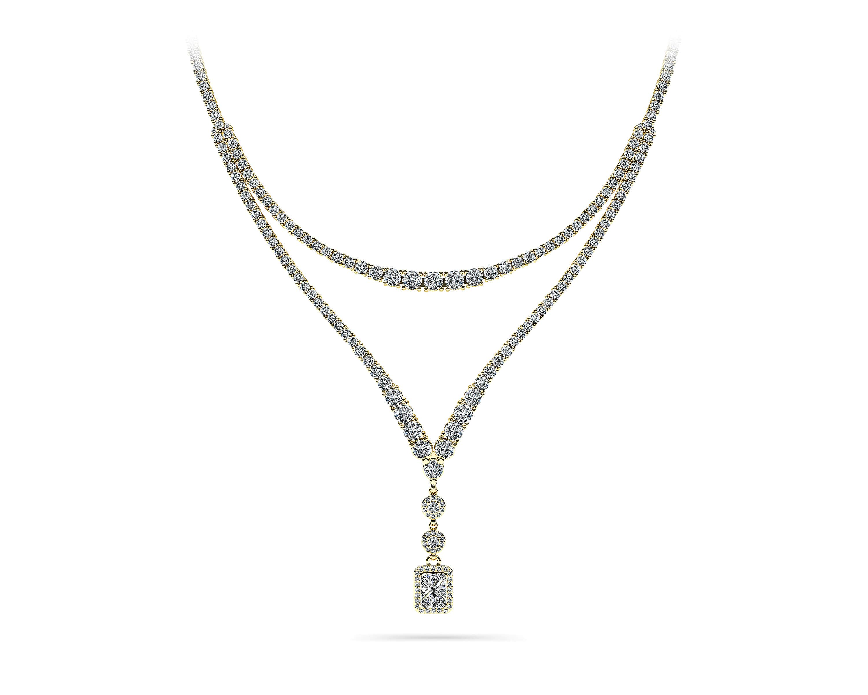 Extravagant Diamond Pendant 2 Row 4 Prong Necklace