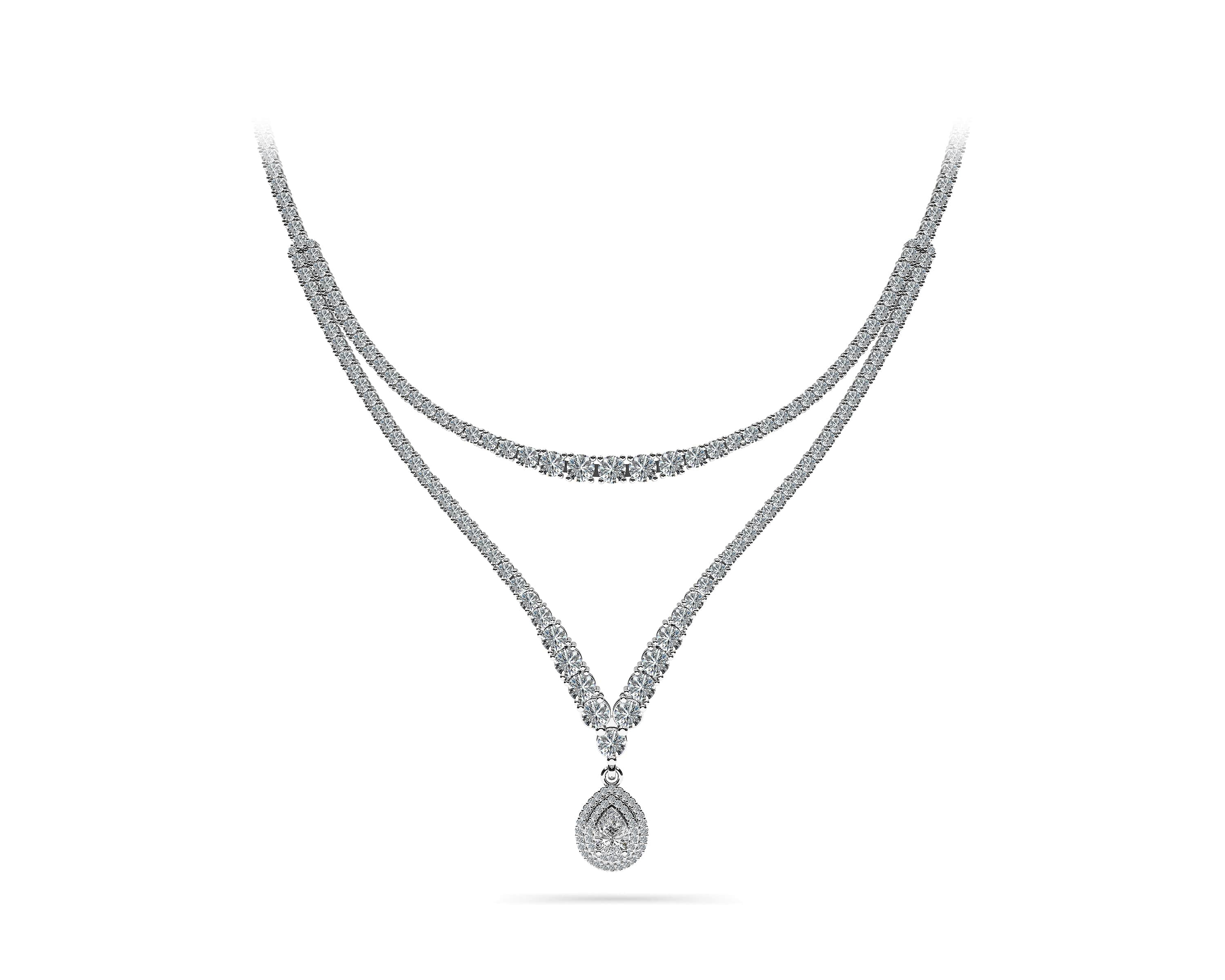 4 Prong Double Strand V Drop Diamond Necklace