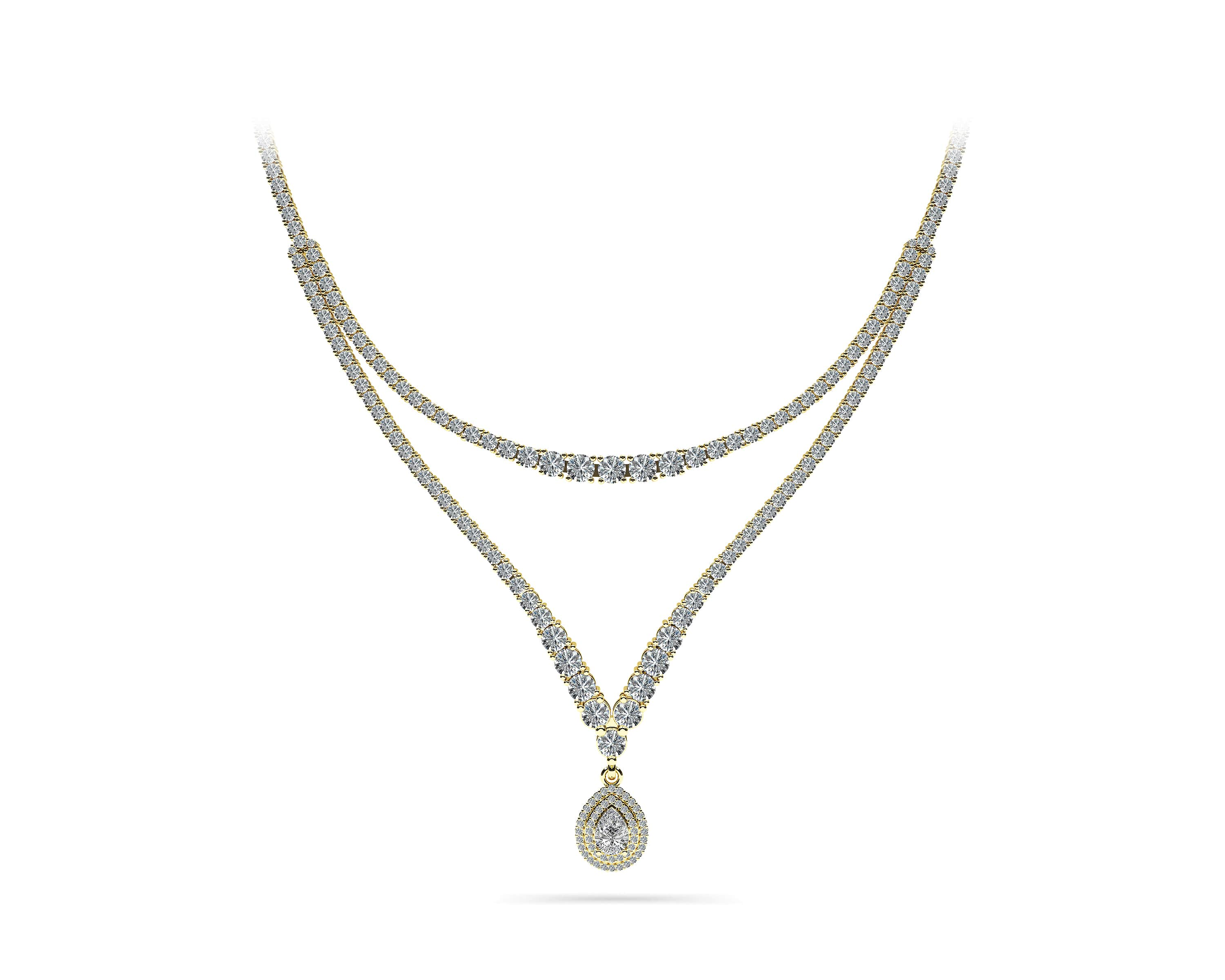 4 Prong Double Strand V Drop Diamond Necklace