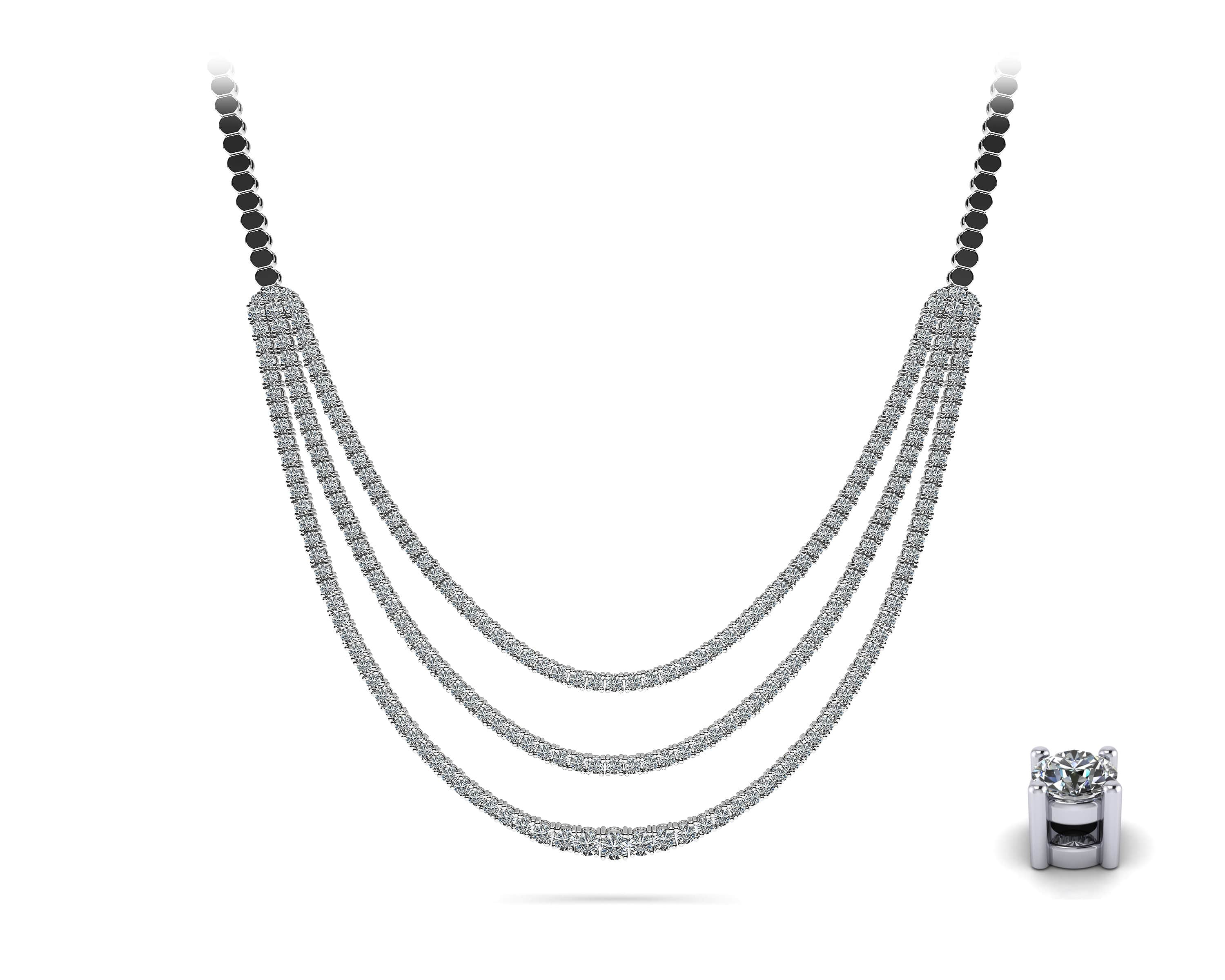 Decadent Triple Strand Diamond Tennis Necklace