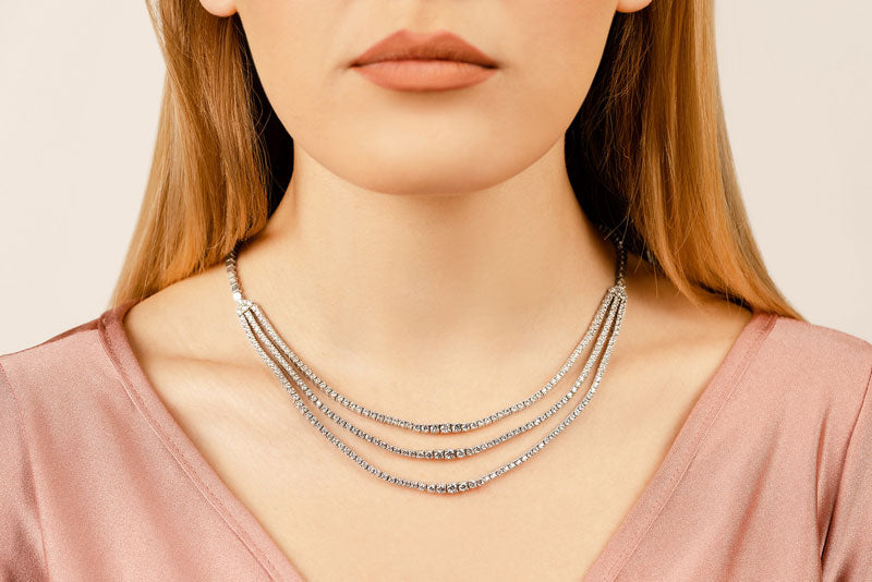 Decadent Triple Strand Diamond Tennis Necklace