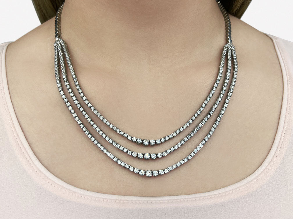 Decadent Triple Strand Diamond Tennis Necklace