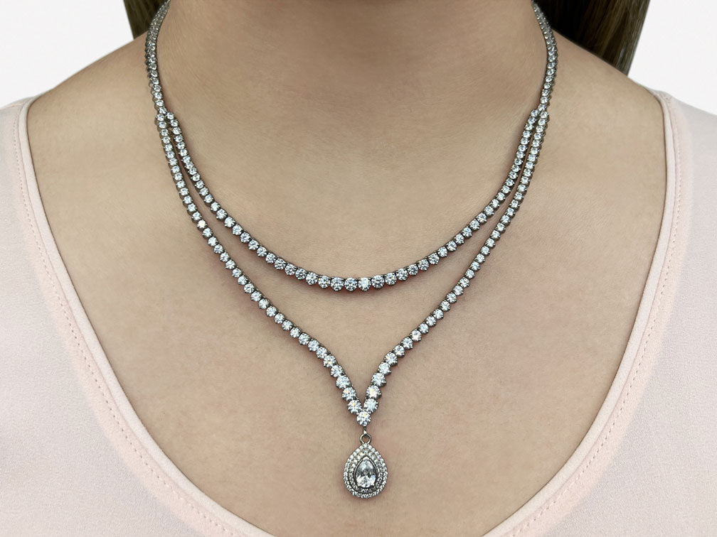 3 Prong Double Strand V Drop Diamond Necklace