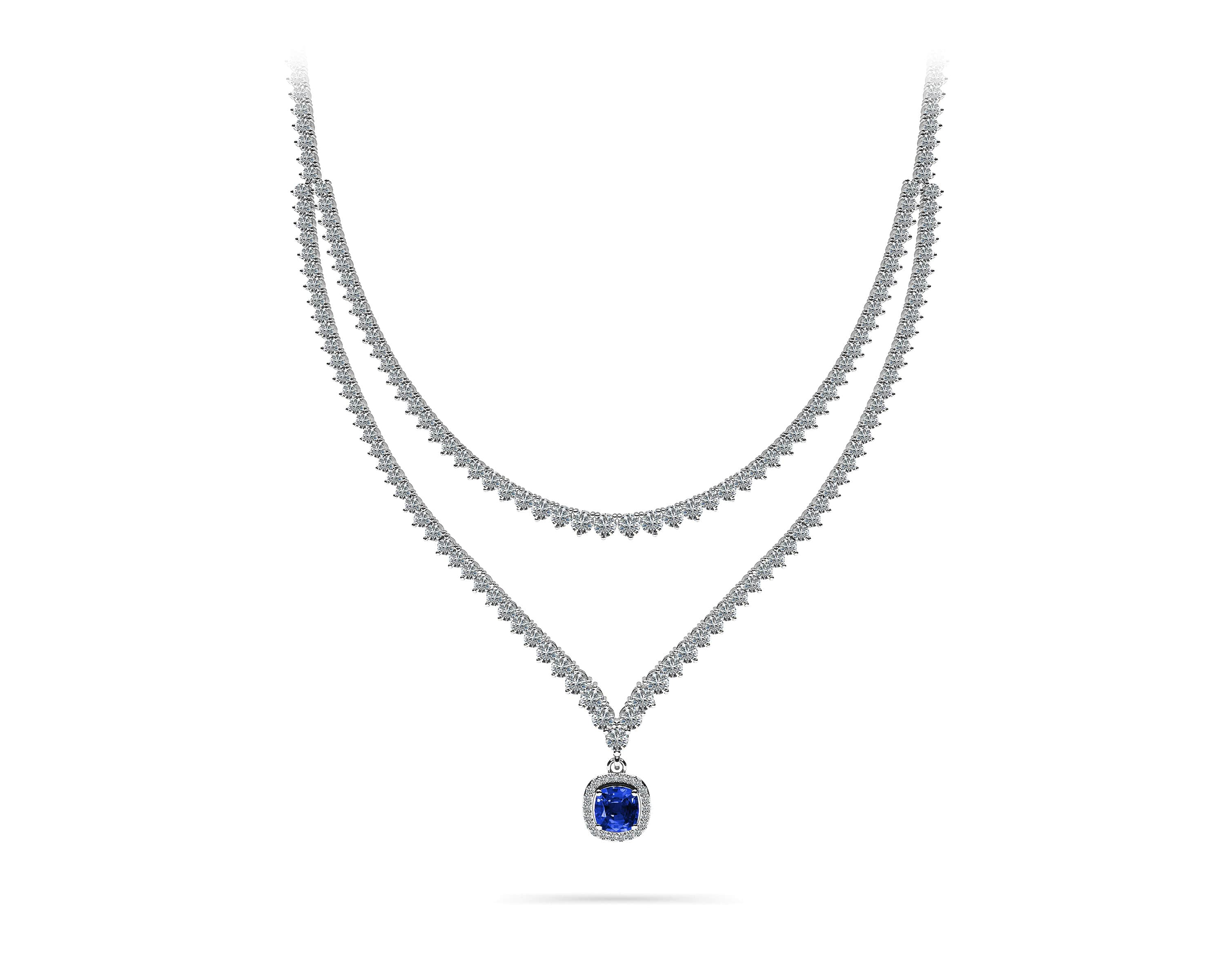 Ravishing Cushion Cut 2 Row 3 Prong Necklace