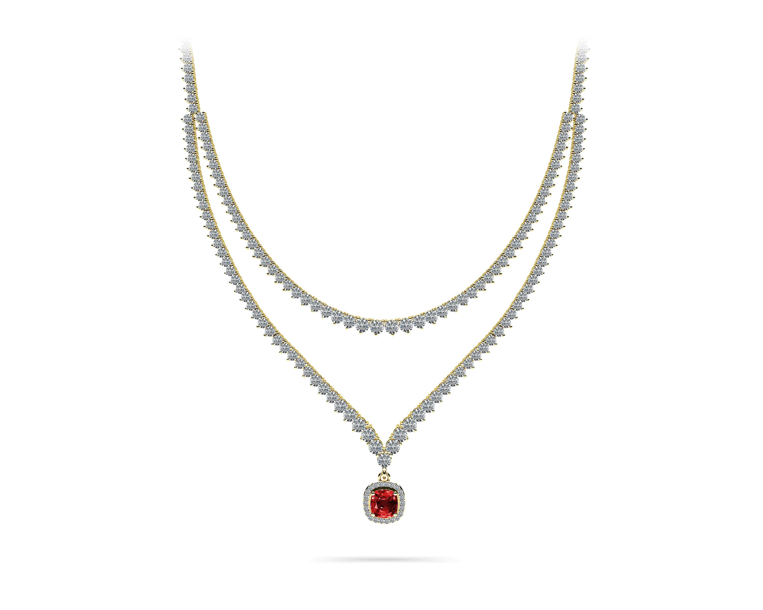 Ravishing Cushion Cut 2 Row 3 Prong Necklace