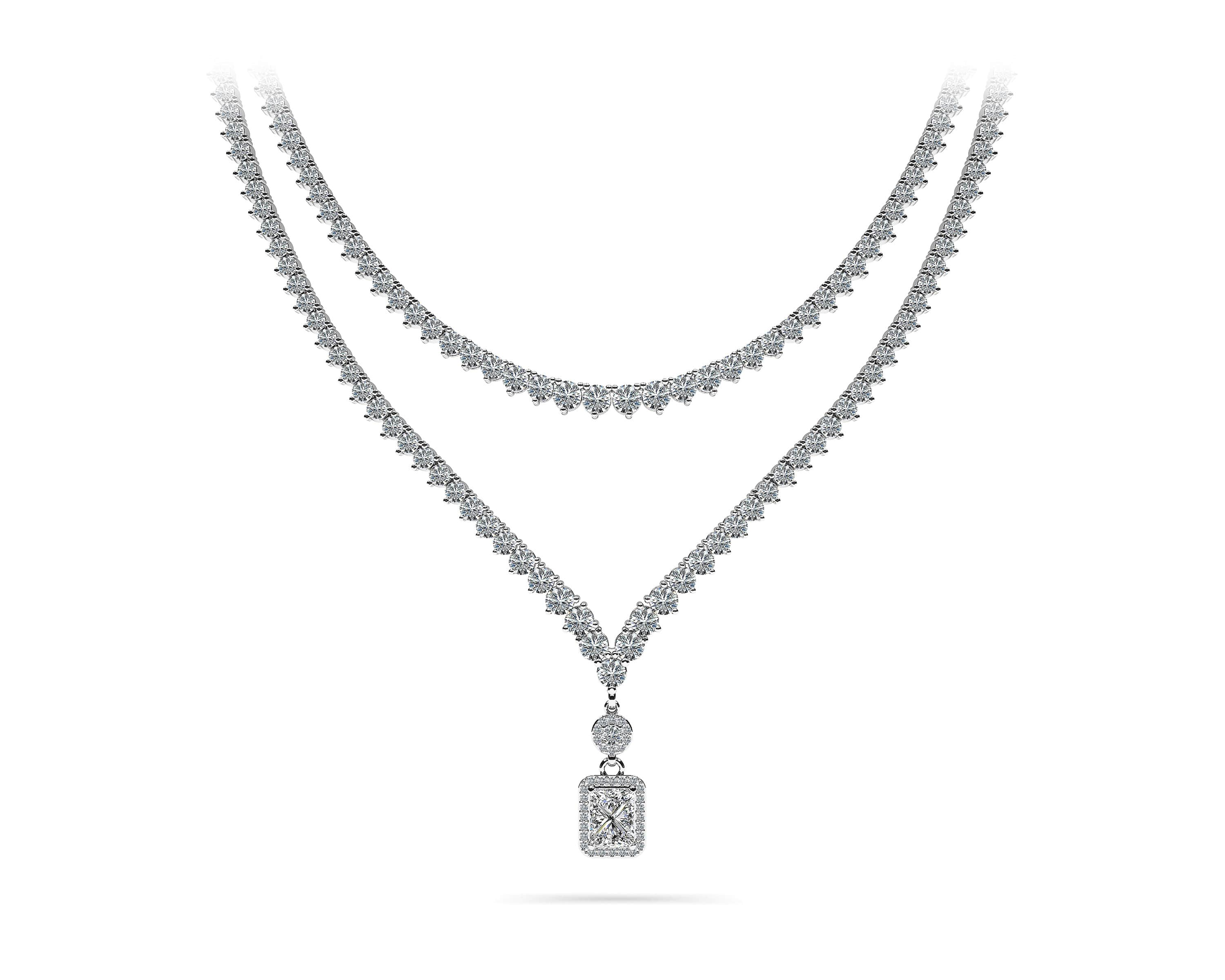 Love Spell Diamond Pendant 2 Row 3 Prong Necklace