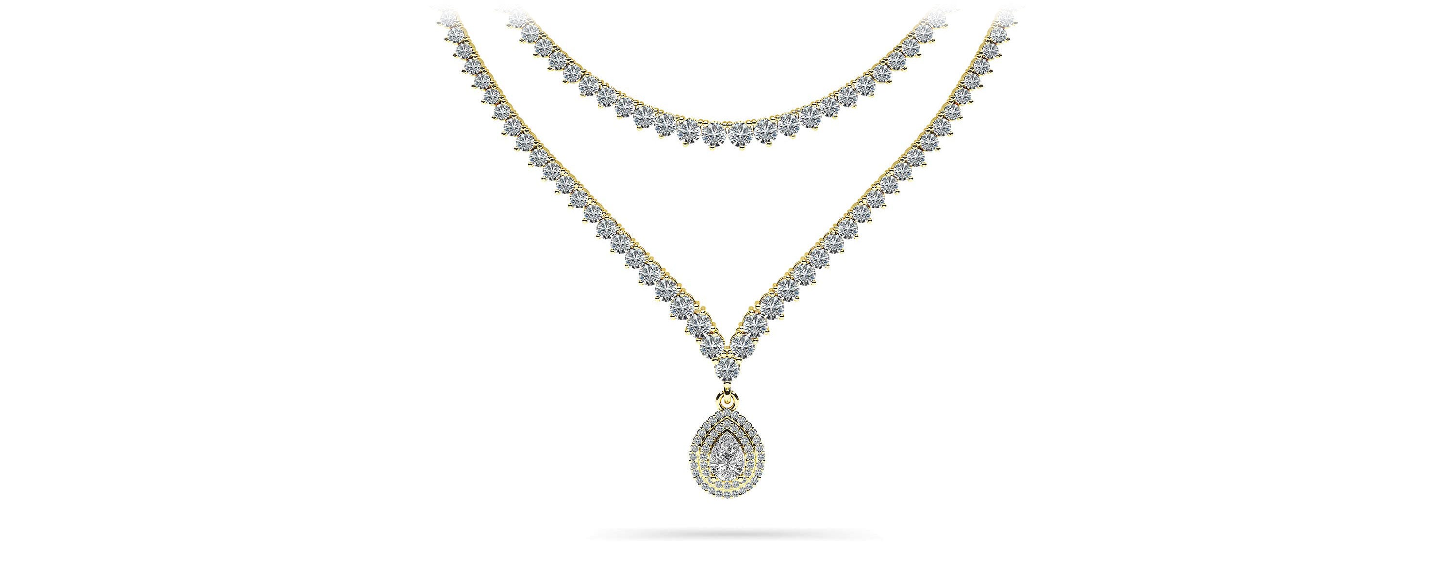 3 Prong Double Strand V Drop Diamond Necklace