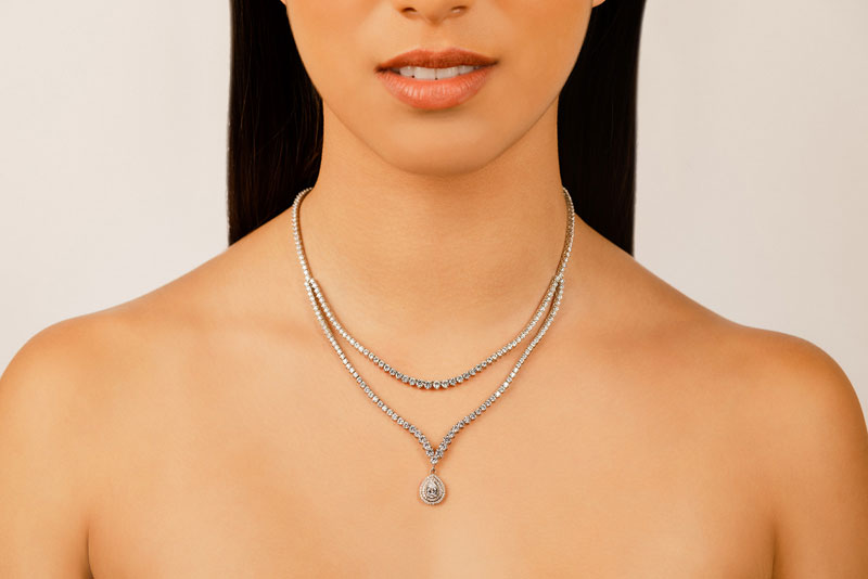 3 Prong Double Strand V Drop Diamond Necklace