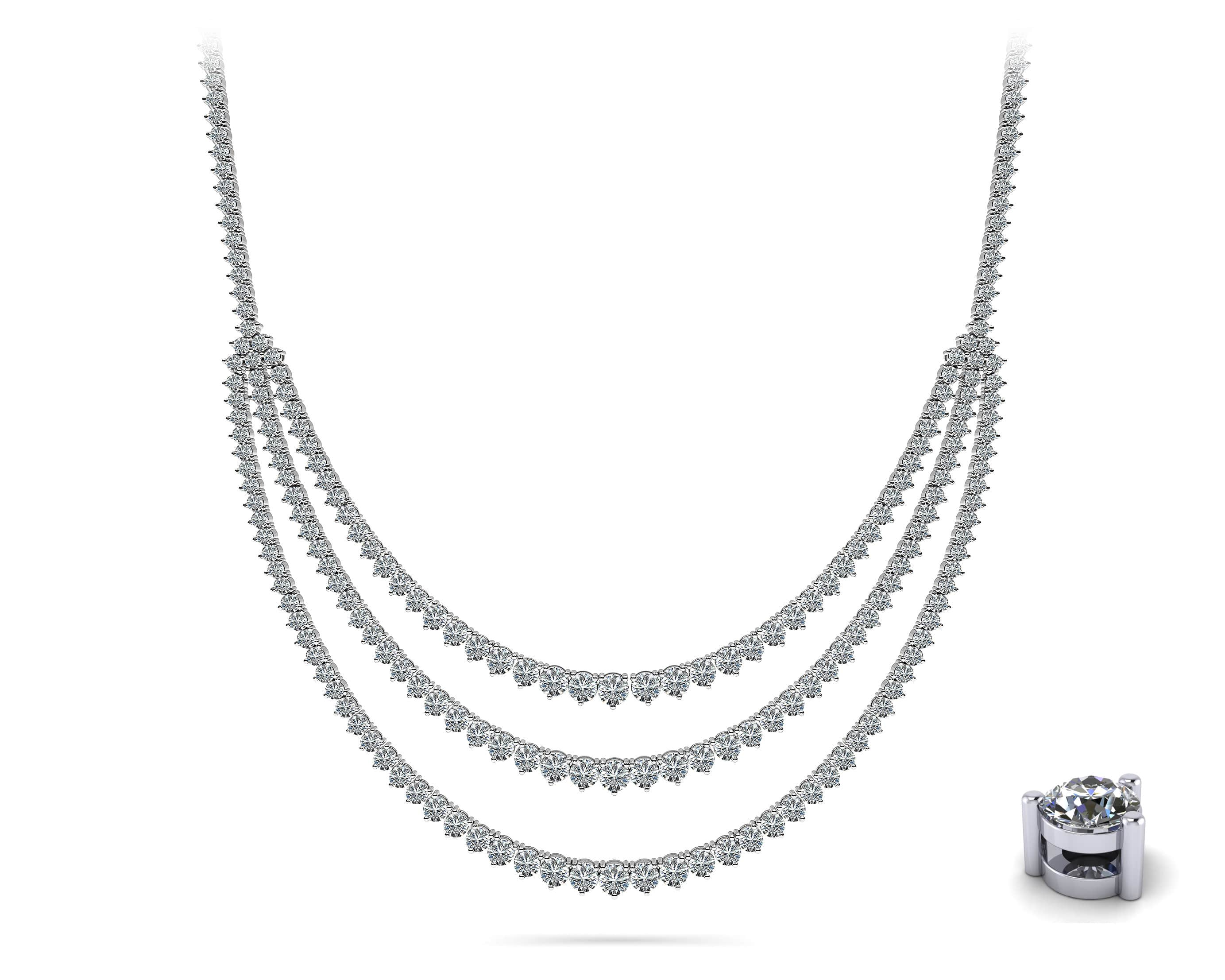 3 Prong Triple Strand Graduated Diamond Necklace