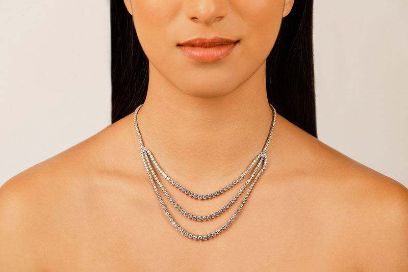 3 Prong Triple Strand Graduated Diamond Necklace