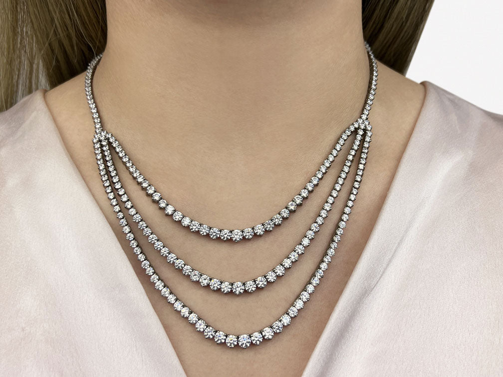 3 Prong Triple Strand Graduated Diamond Necklace