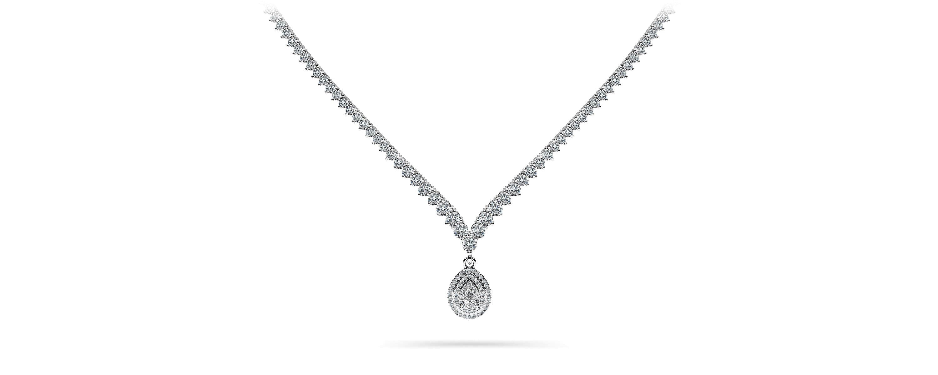 3 Prong Graduated V Diamond Necklace