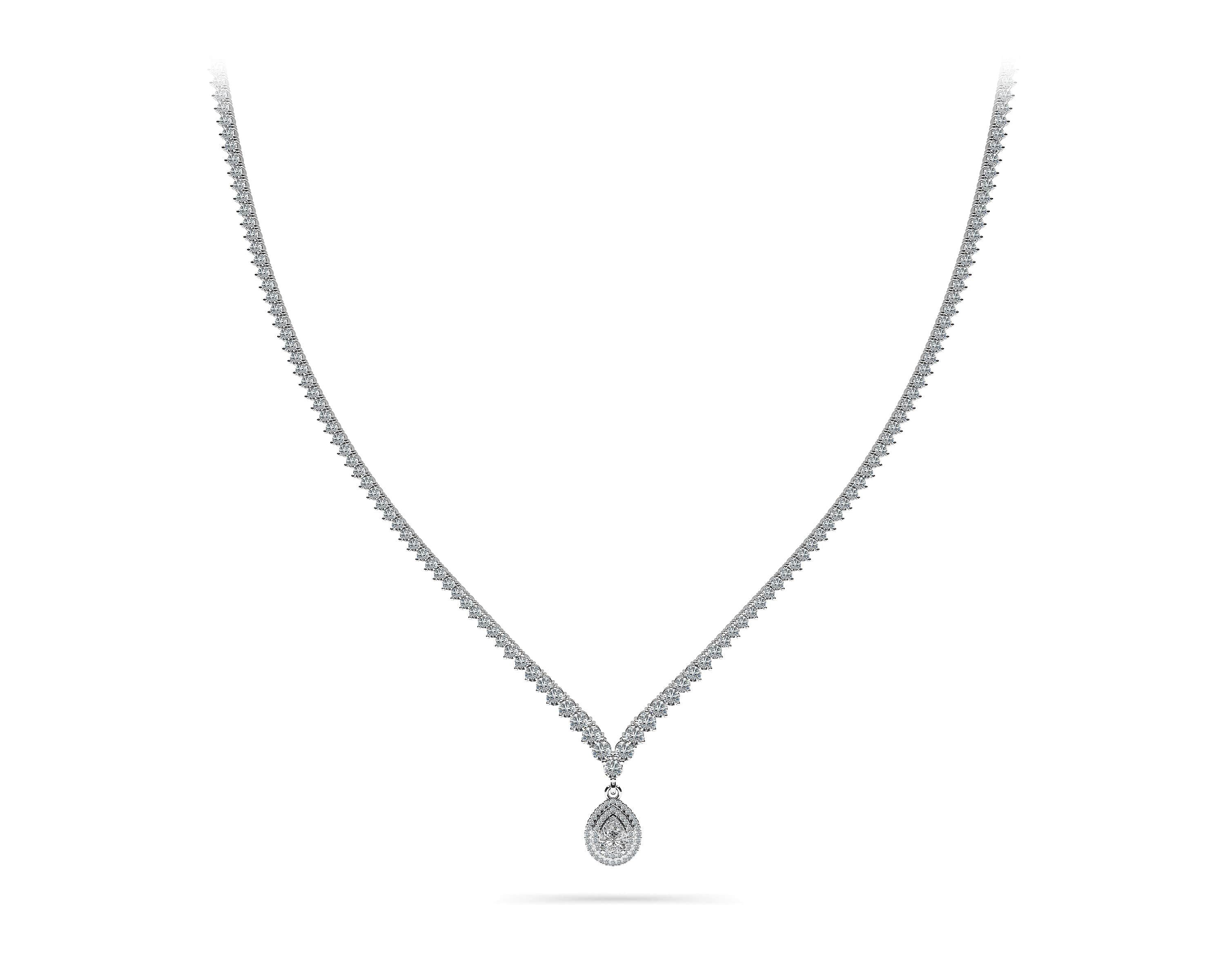 3 Prong Graduated V Diamond Necklace