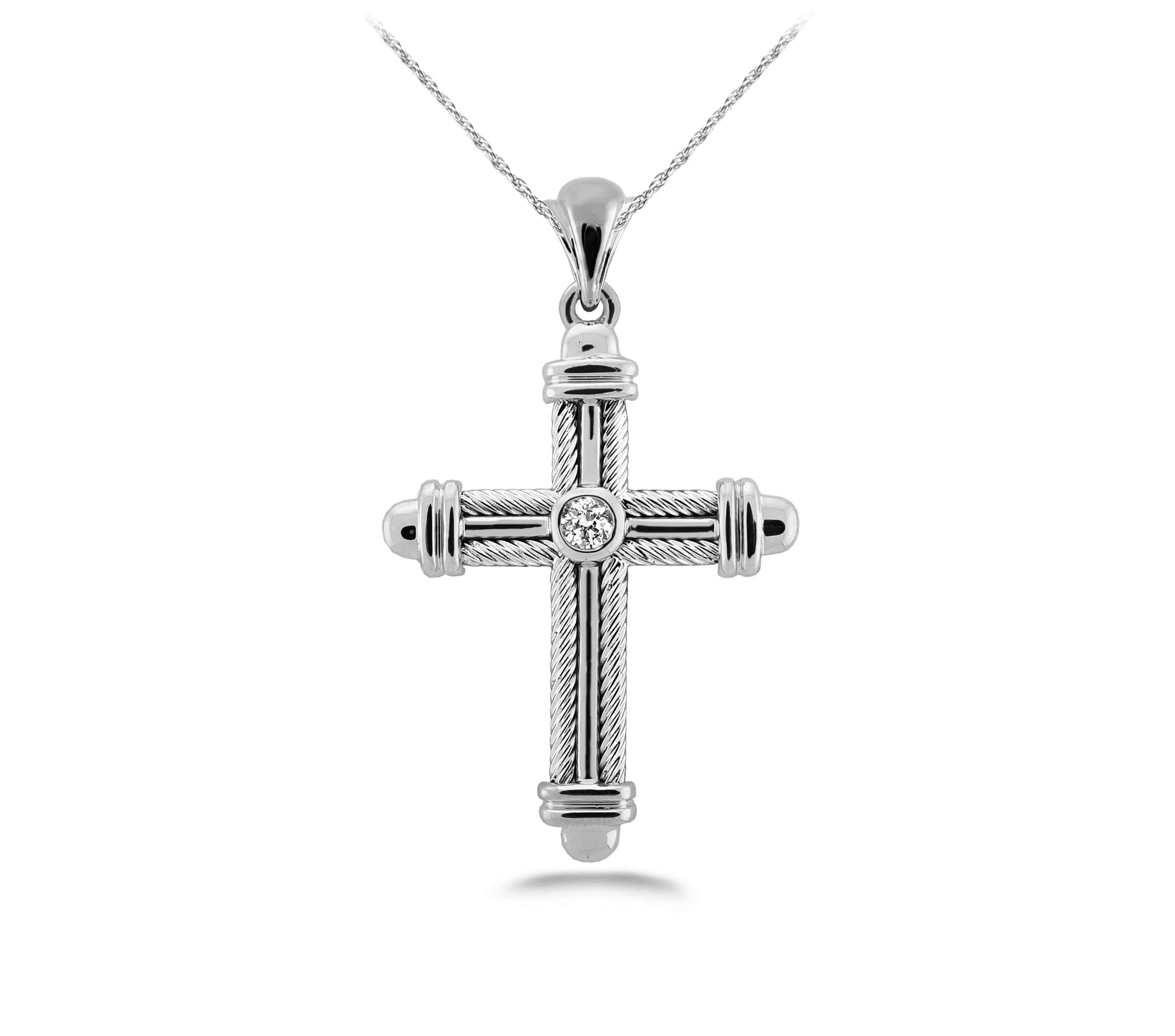 Round Edge Diamond Cross Pendant Necklace