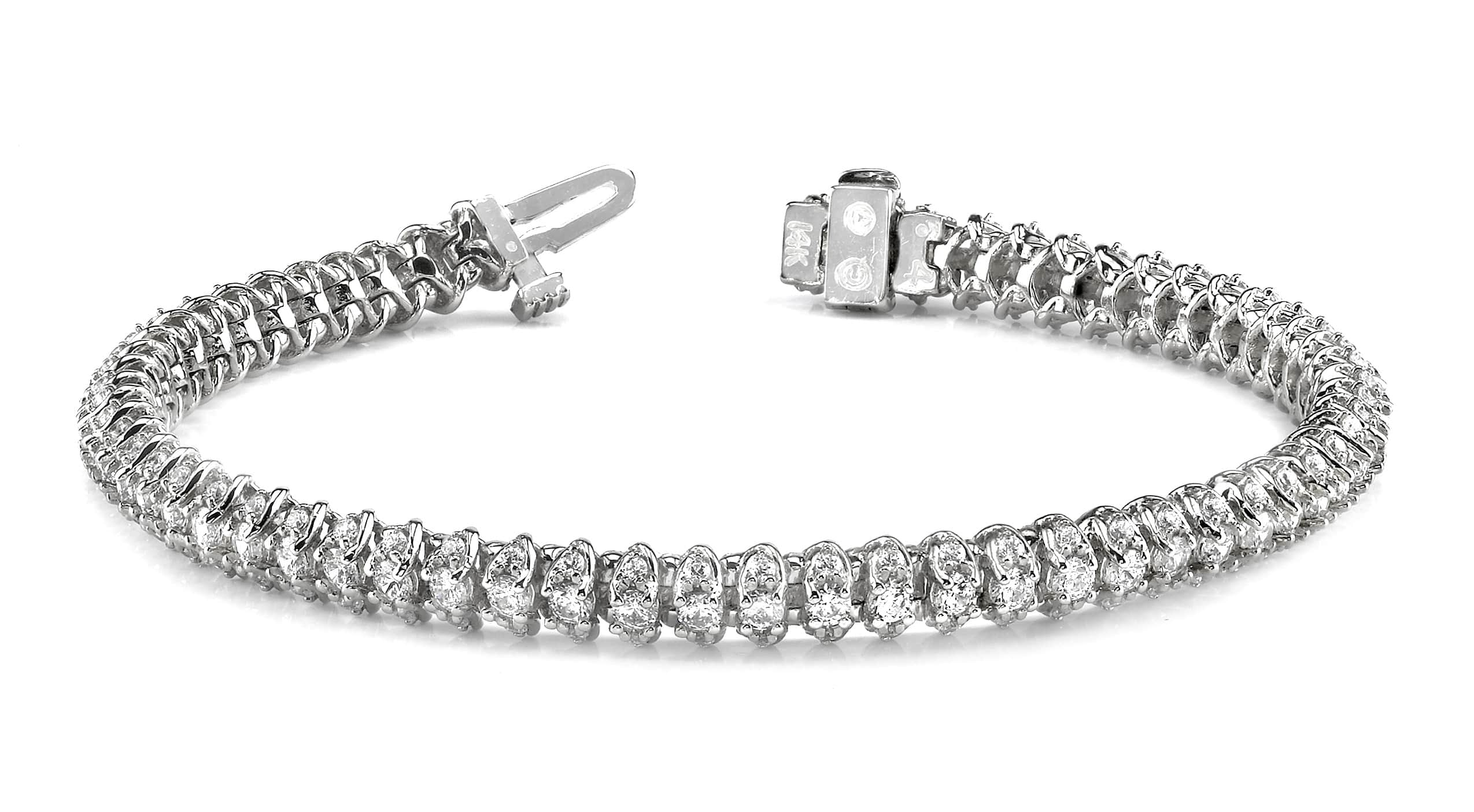 Three Row Diamond Scoop Link Bracelet