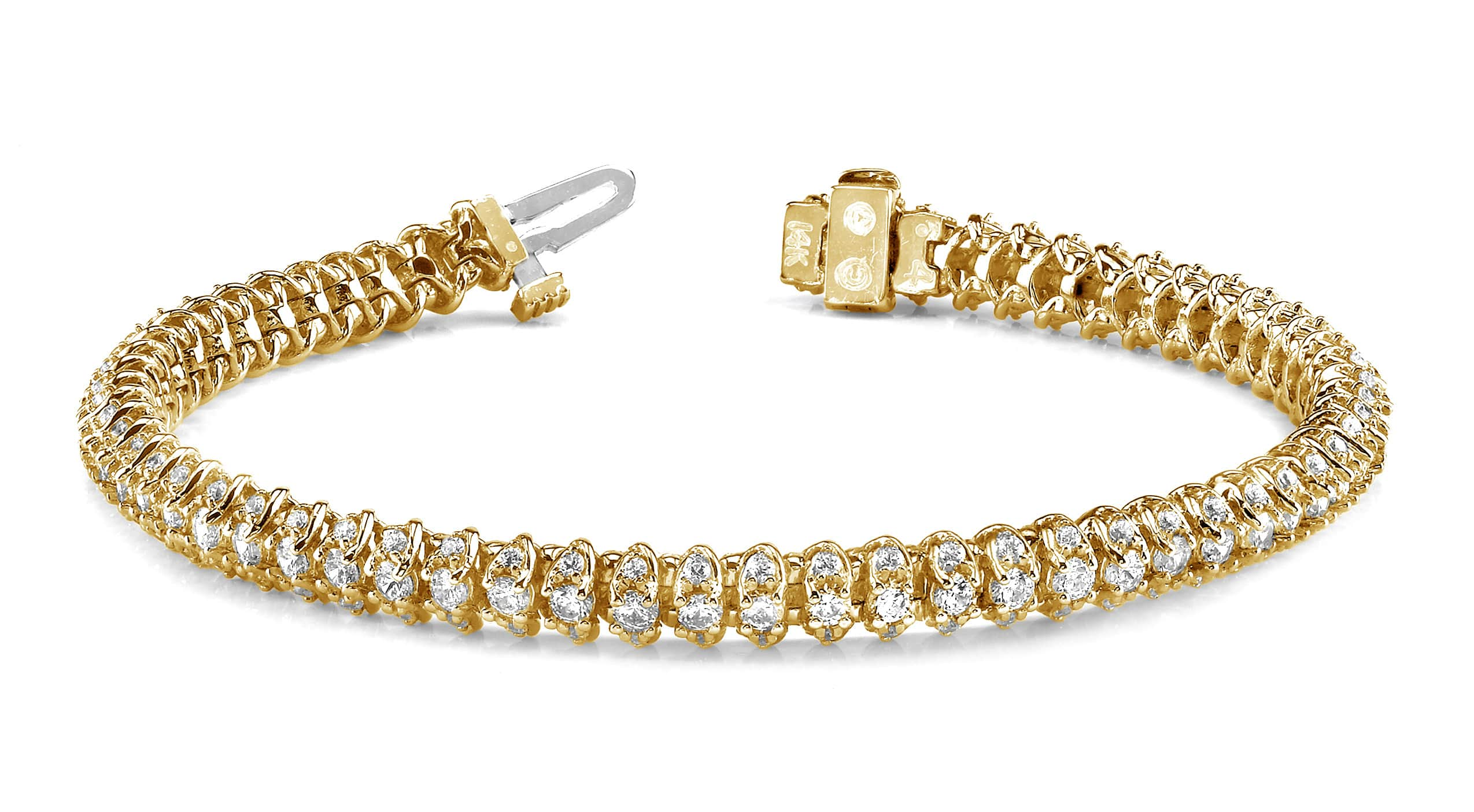 Three Row Diamond Scoop Link Bracelet