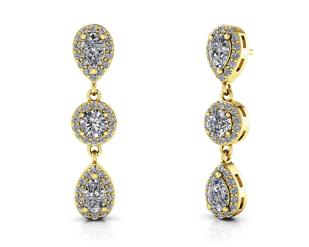 Dazzling Pear And Round Diamond Drop Earrings