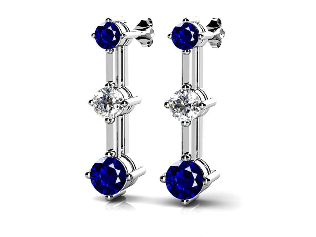 Triple Gemstone And Diamond Prong Set Earrings