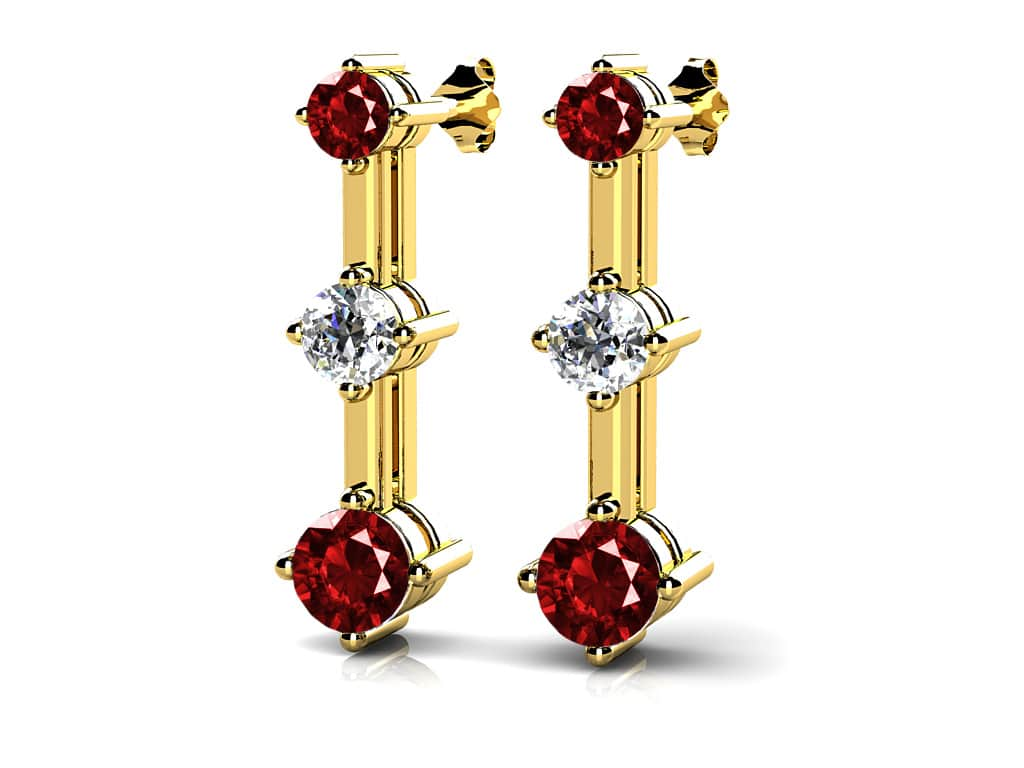 Triple Gemstone And Diamond Prong Set Earrings