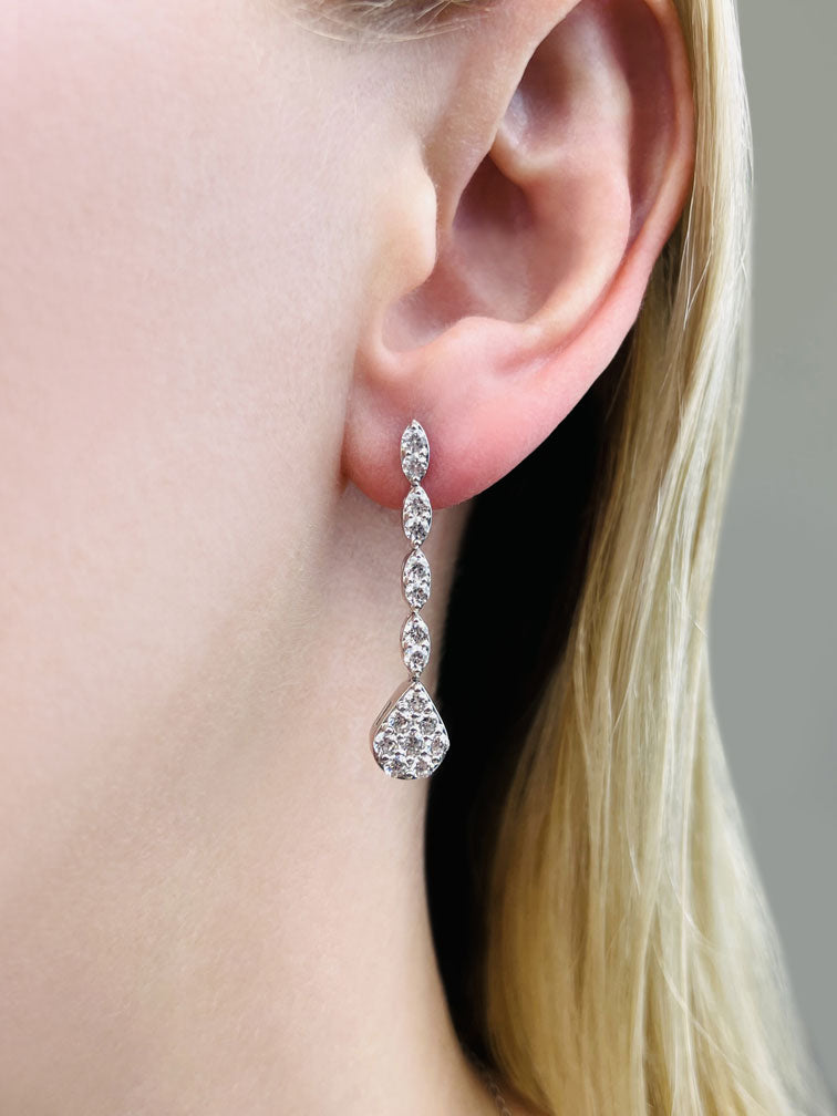 Sparkling Pear Drop Cluster Earrings