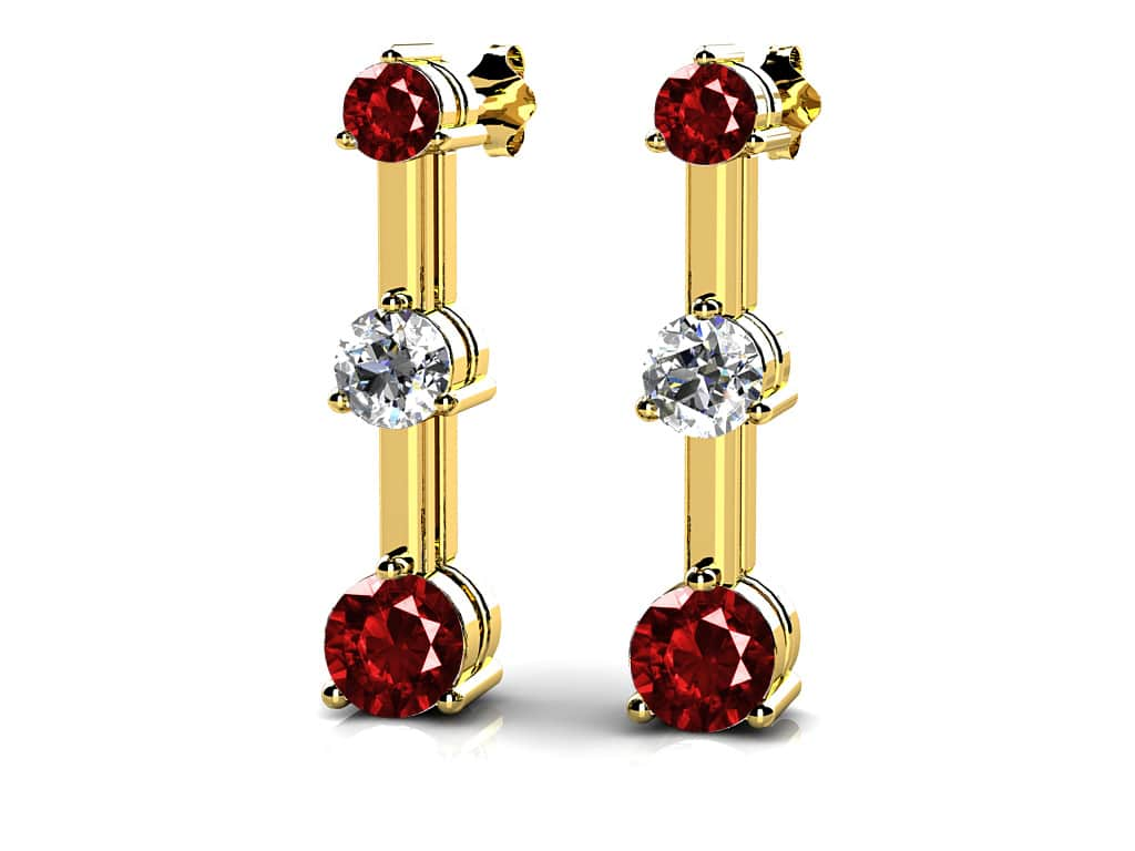 Triple Prong Diamond And Gemstone Earrings