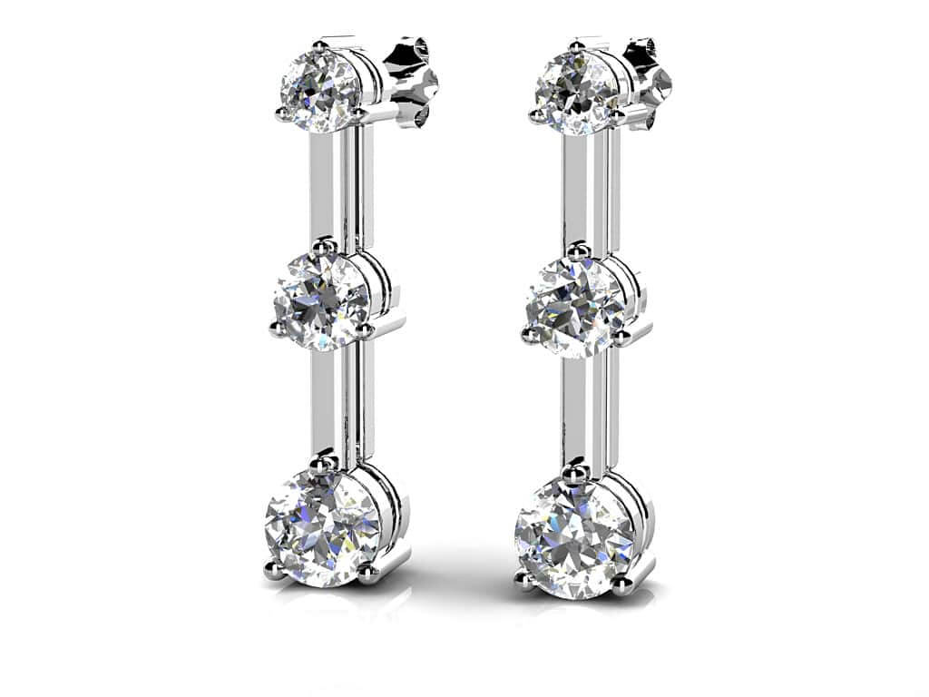 Three Prong Triple Diamond Earrings