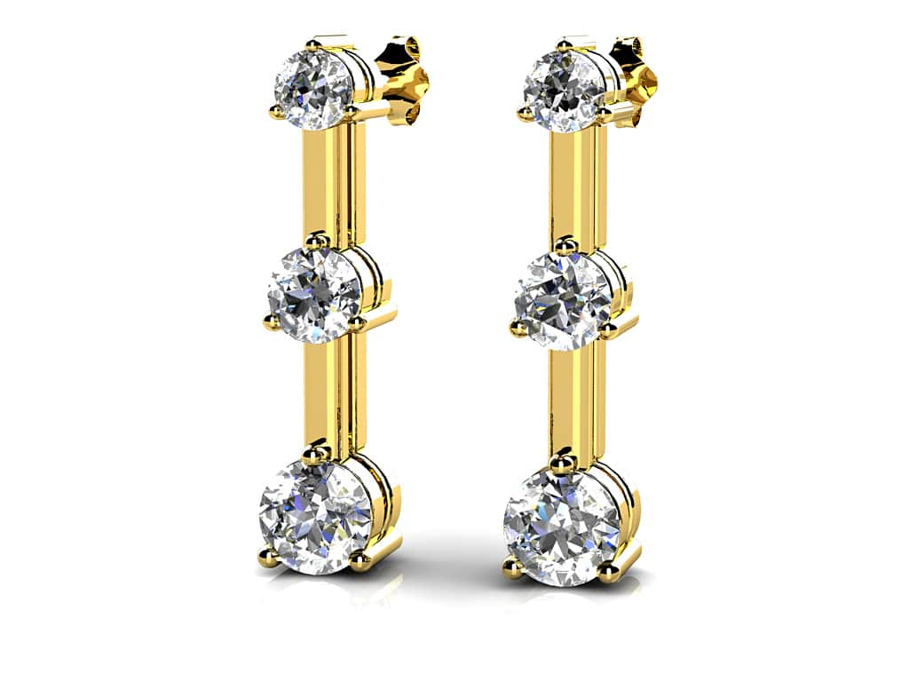 Three Prong Triple Diamond Earrings