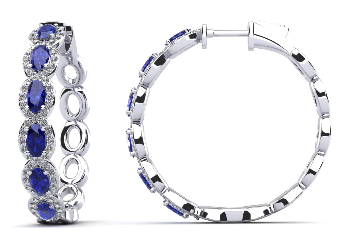 Oval Gems And Round Diamond Hoop Earrings