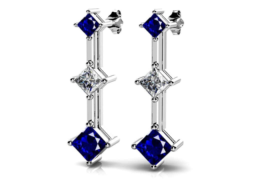 Princess Cut Triple Gemstone And Diamond Earrings