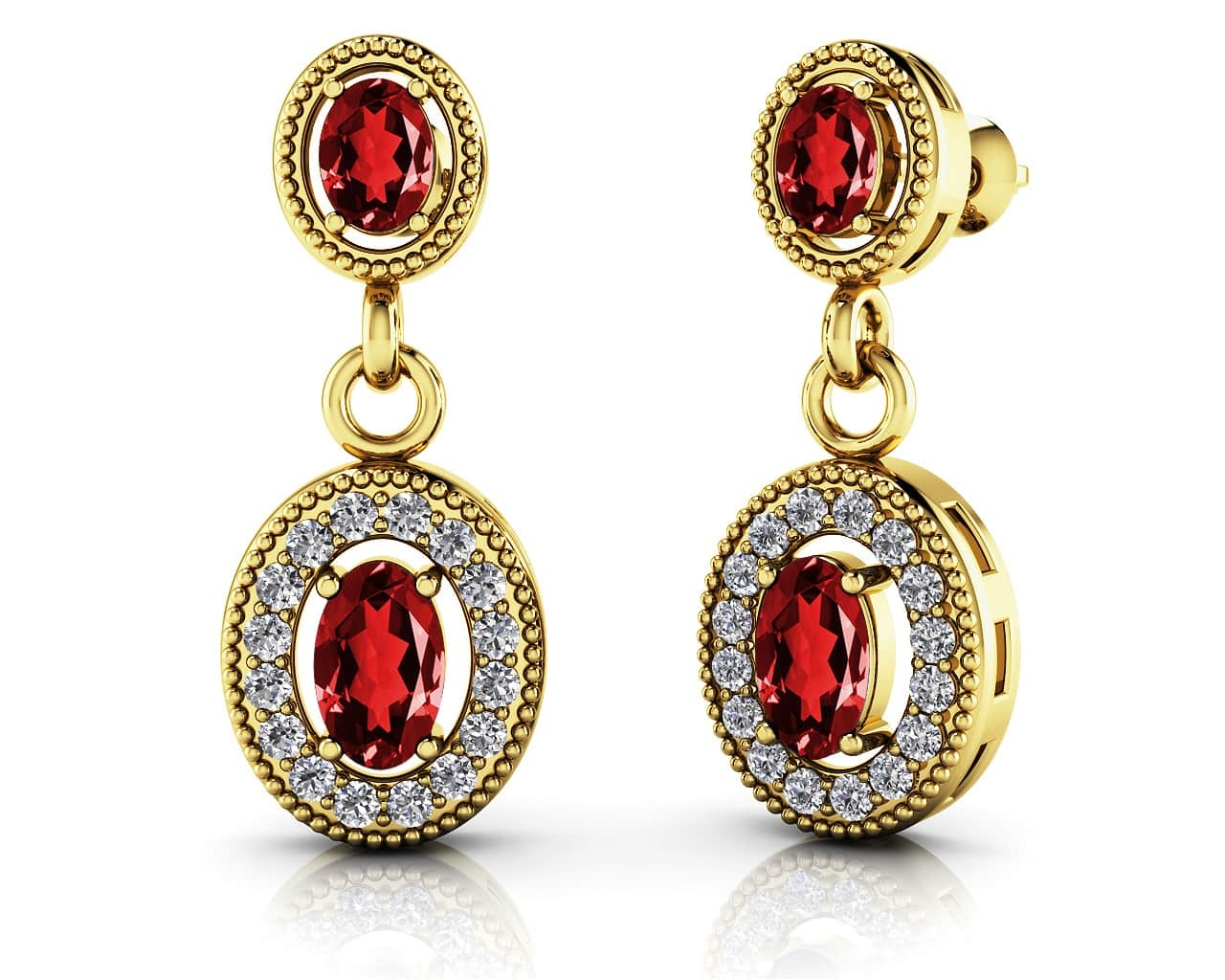 Gemstone And Diamond Oval Drop Earrings