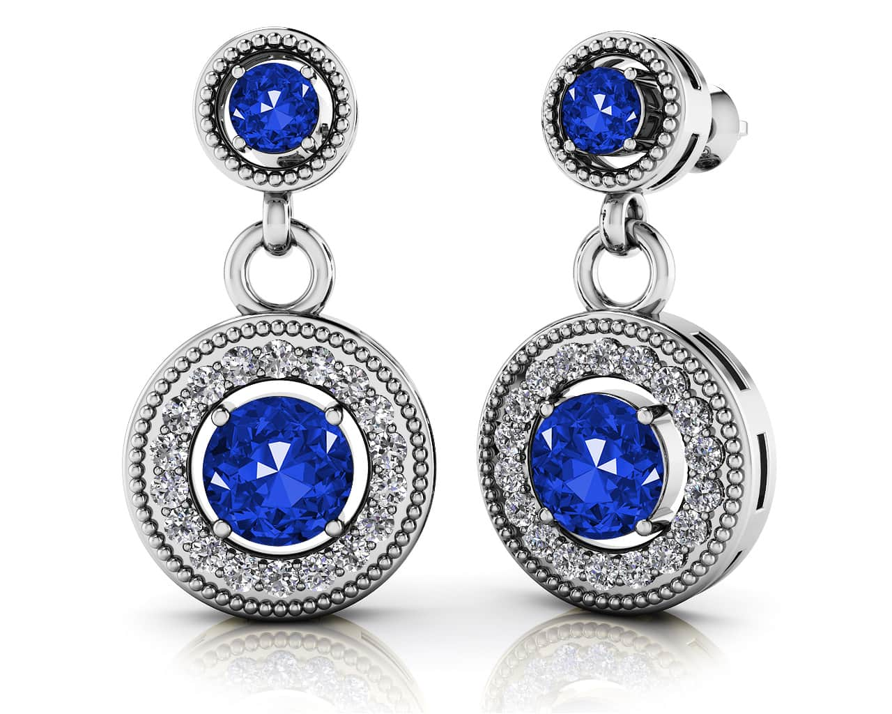 Gemstone And Diamond Round Drop Earrings