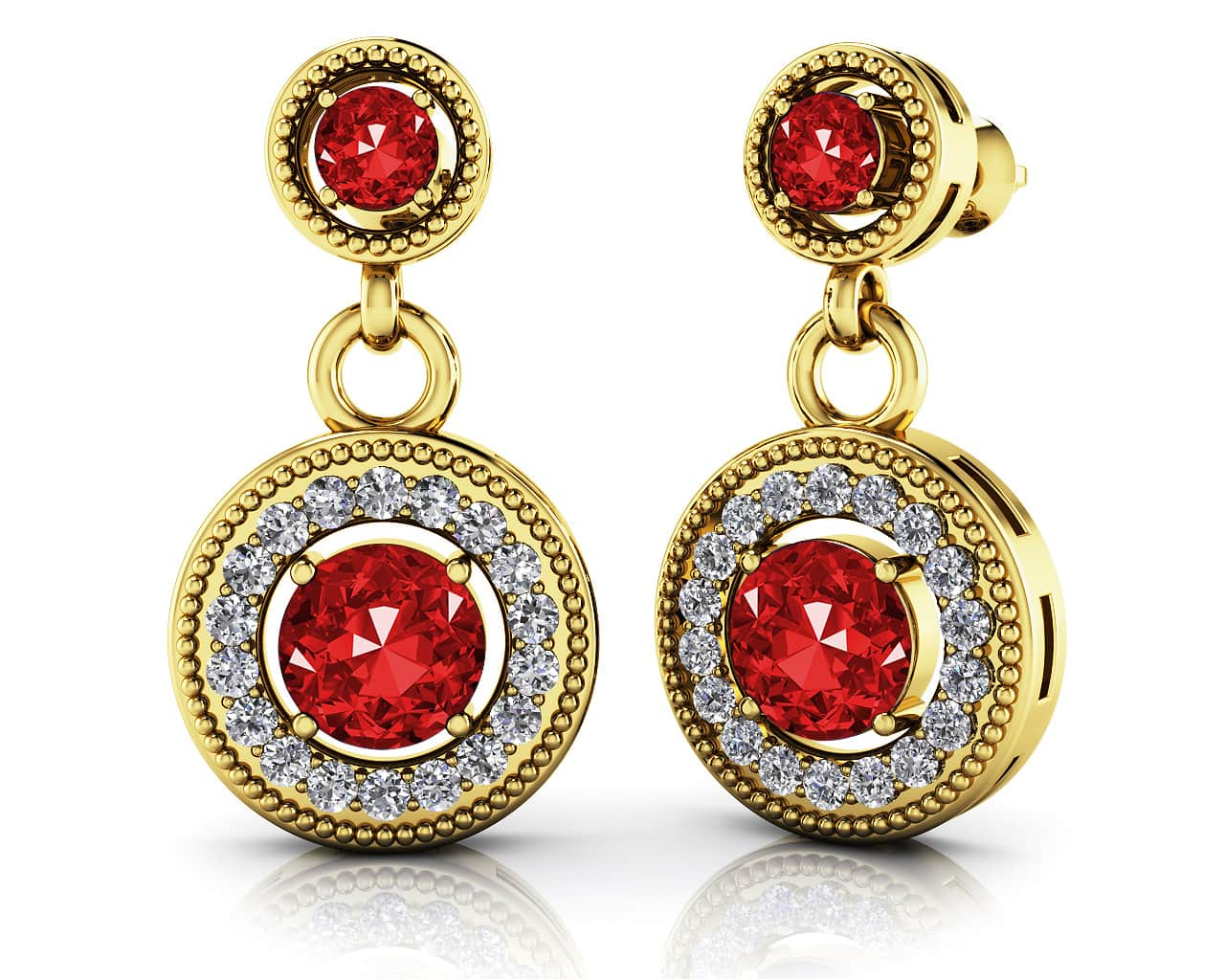 Gemstone And Diamond Round Drop Earrings