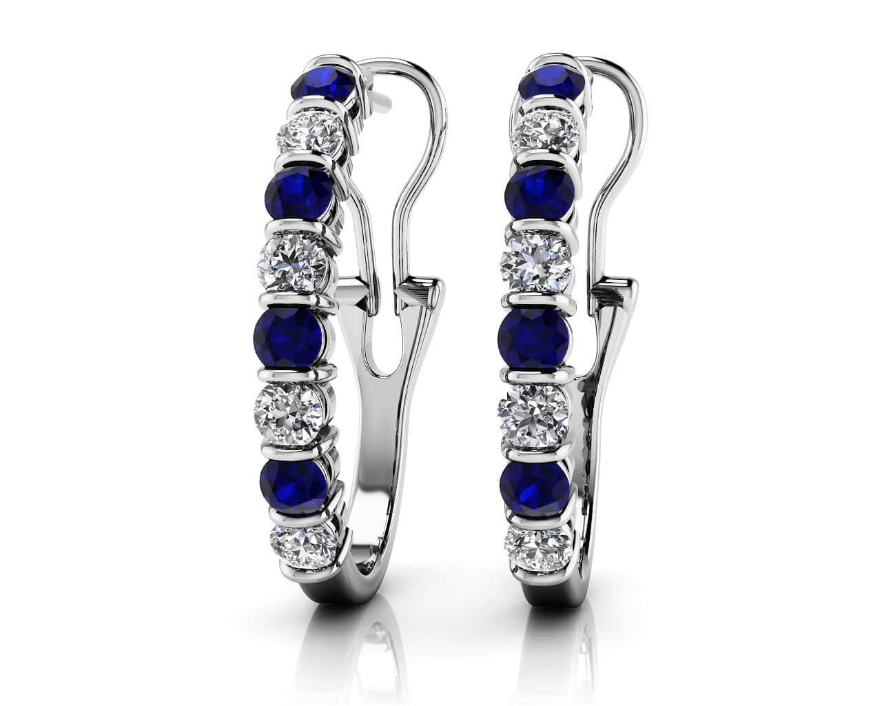 Gemstone And Diamond Oval Shape Hoop Earrings